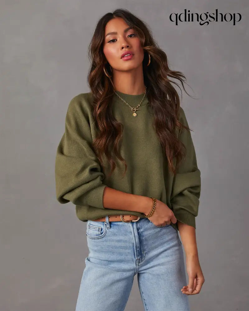 Campfire Knit Sweater - Olive / XS - Long Sleeve Sweater