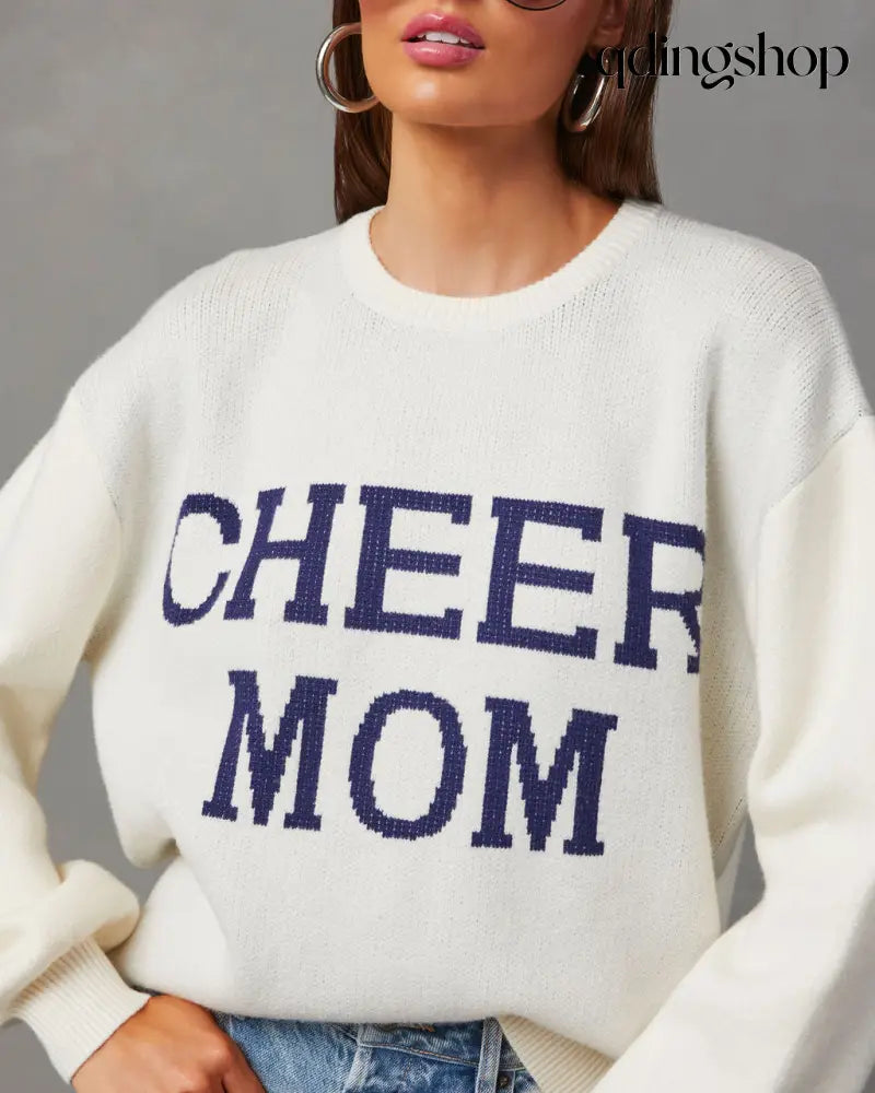 Cheer Mom Knit Pullover Sweater - Long Sleeve Sweater