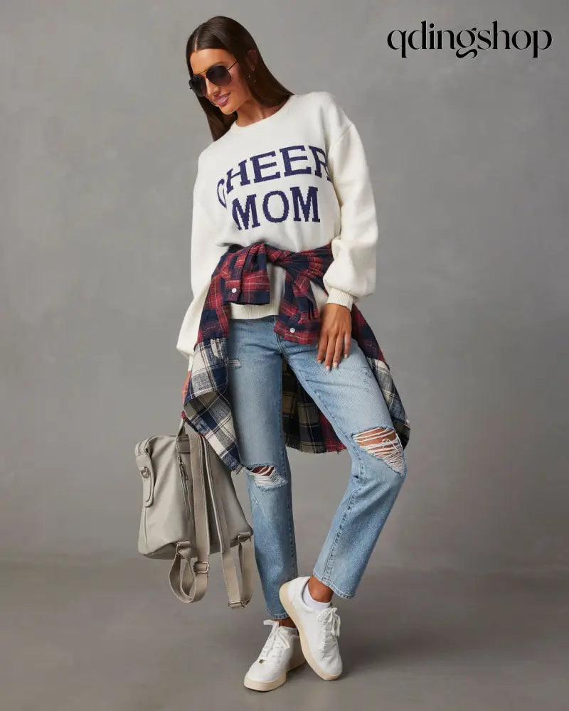Cheer Mom Knit Pullover Sweater - Long Sleeve Sweater