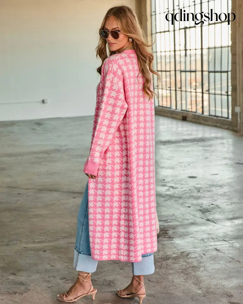 Chill Edit Houndstooth Longline Cardigan - Cardigan