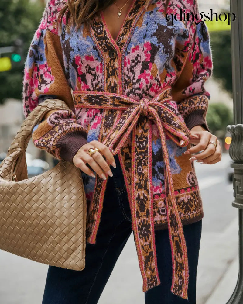 Daisy Days Floral Waist Tie Cardigan - Cardigan