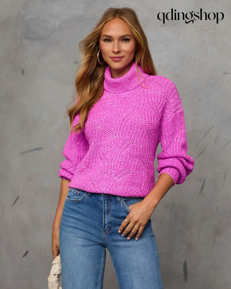 Deidra Chunky Turtleneck Sweater - Fuchsia / XS - Long Sleeve Sweater
