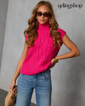 Estellie Cable Knit Sleeveless Turtleneck Sweater - Sleeveless Sweater