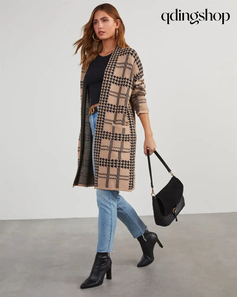 Fair And Square Plaid Pocketed Cardigan - Cardigan