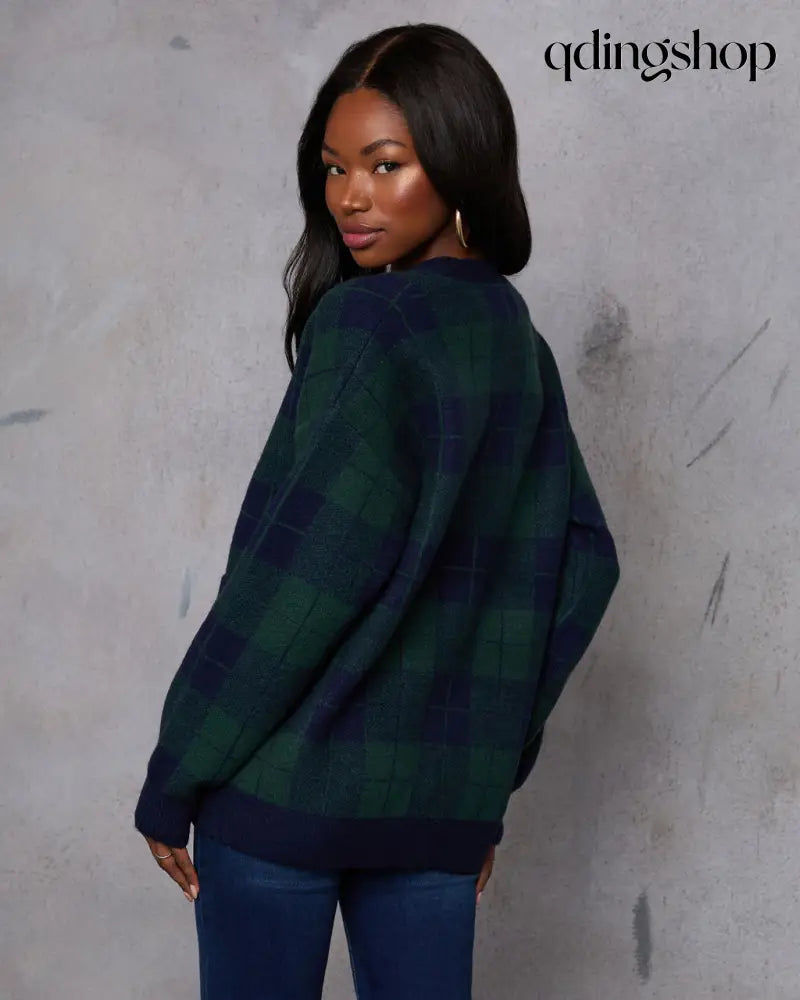 Fall Foliage Plaid Button Down Cardigan - Cardigan