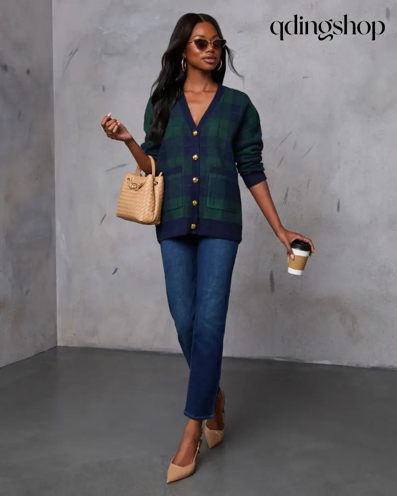 Fall Foliage Plaid Button Down Cardigan - Cardigan