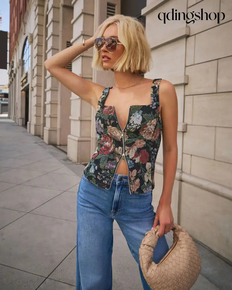 Hayes Floral Tapestry Corset Top - Sleeveless Top