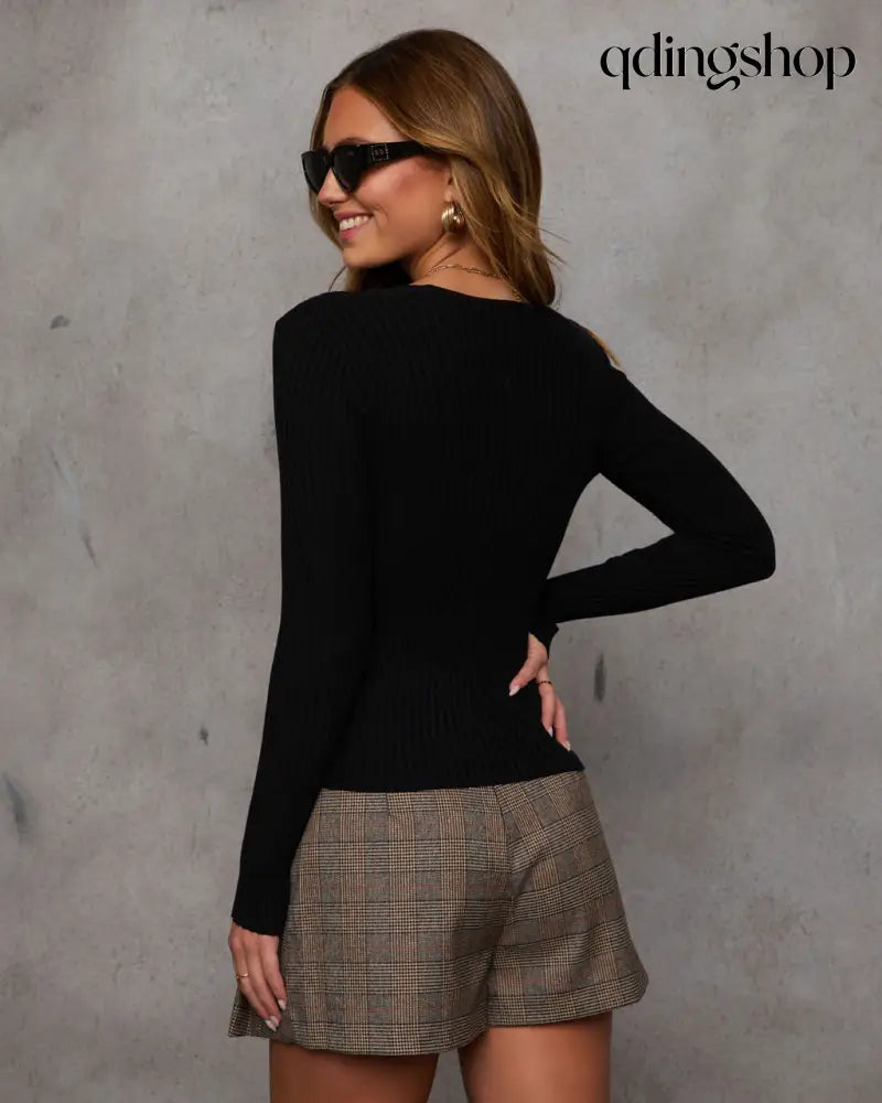 Jamilah Ribbed V Neck Sweater - Long Sleeve Sweater