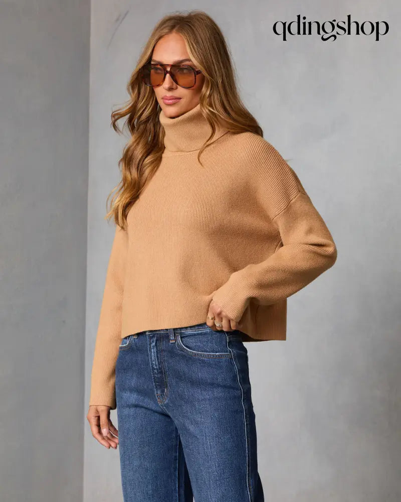 Latte Lover Turtleneck Knit Sweater - Long Sleeve Sweater