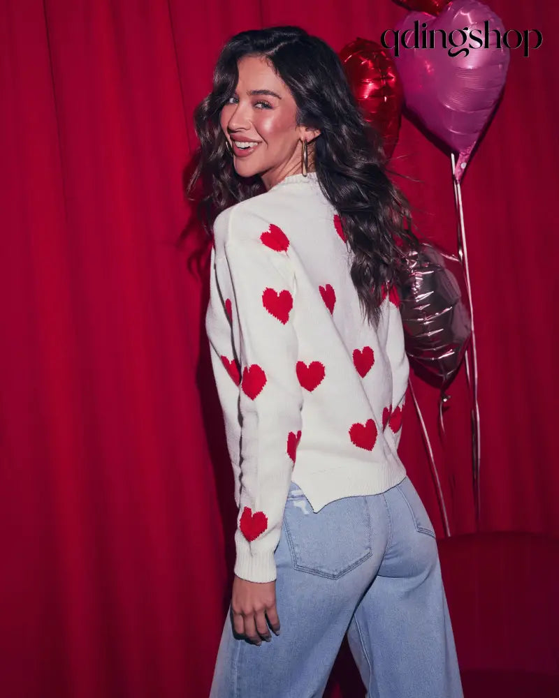 Lover’s Lane Graphic Heart Sweater - Long Sleeve Sweater