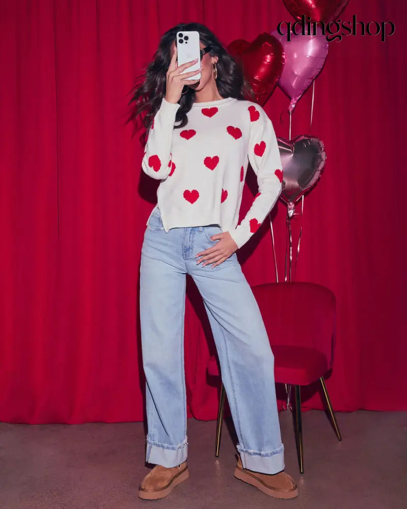 Lover’s Lane Graphic Heart Sweater - Long Sleeve Sweater