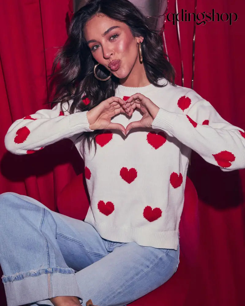 Lover’s Lane Graphic Heart Sweater - Long Sleeve Sweater