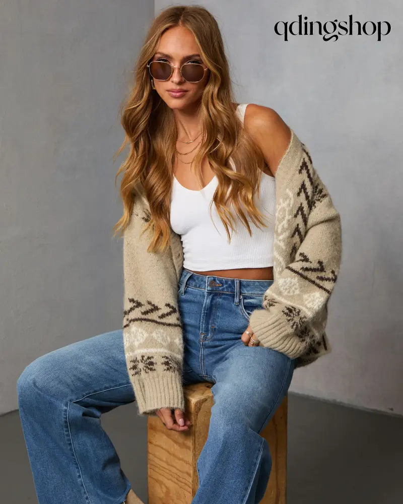 Oat Loop Abstract Print Cardigan - Cardigan