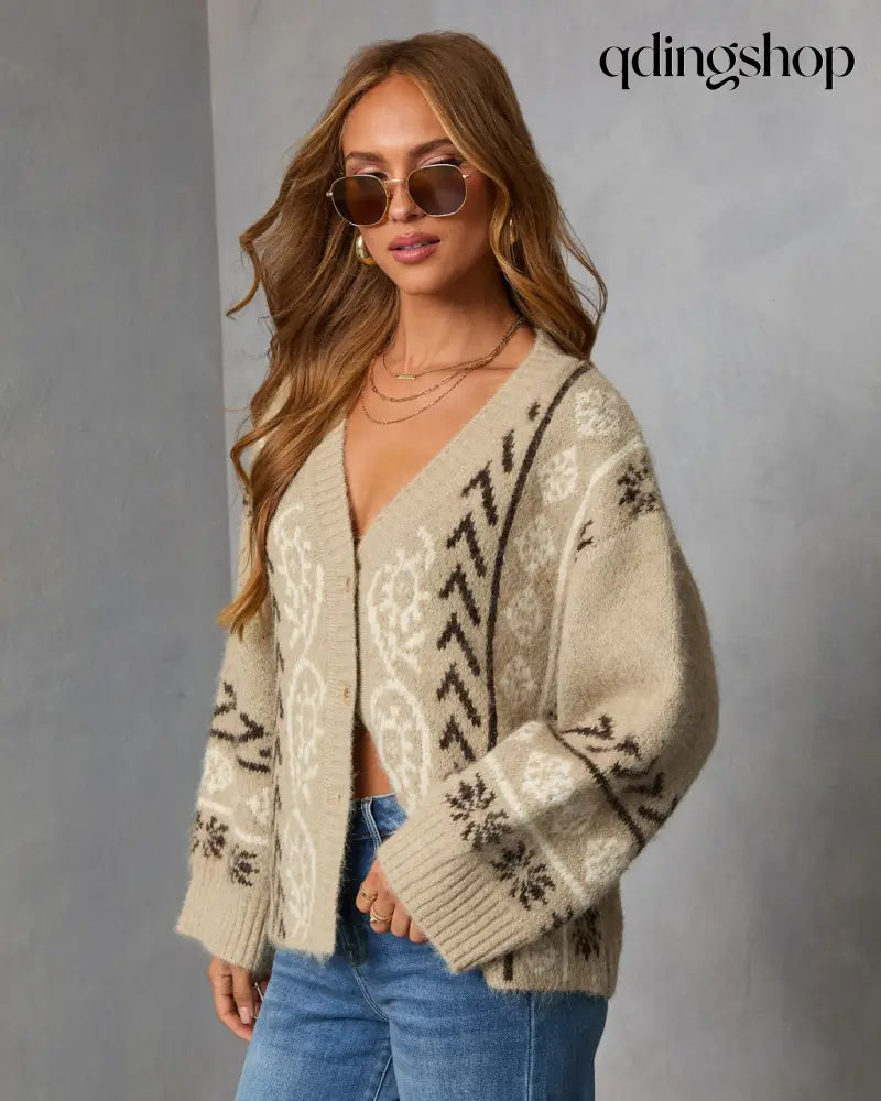 Oat Loop Abstract Print Cardigan - Cardigan