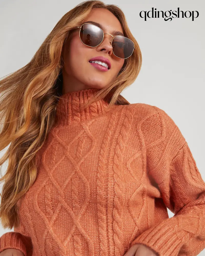Sheila Cable Knit Turtleneck Sweater - Long Sleeve Sweater