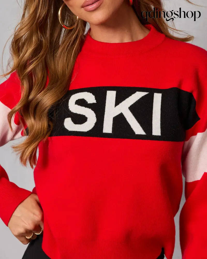 Ski Mode Graphic Knit Sweater - Long Sleeve Sweater