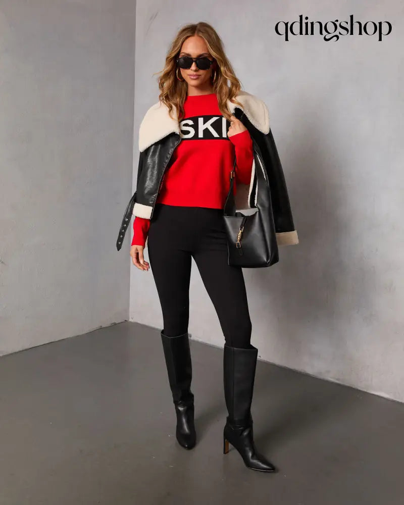 Ski Mode Graphic Knit Sweater - Long Sleeve Sweater