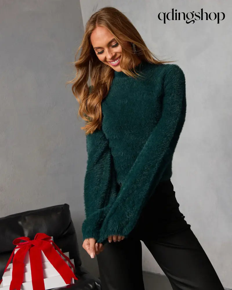 Snow Daze Mock Neck Fuzzy Knit Sweater - Long Sleeve Sweater